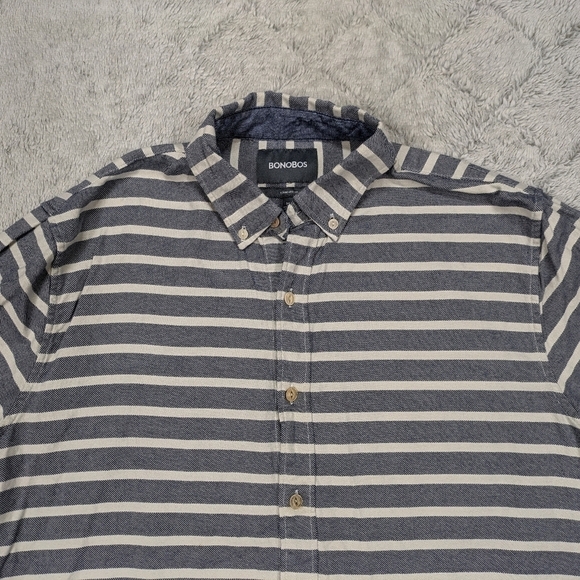 Bonobos Shirt Men's M Blue White Stripe Button Up Cotton Casual Work Long Sleeve - Picture 2 of 6